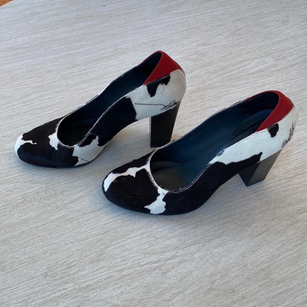 DONALD J PLINER SIGNATURE Casey Black & White Calf Hair Pony Pumps Sz 8-1/2 M